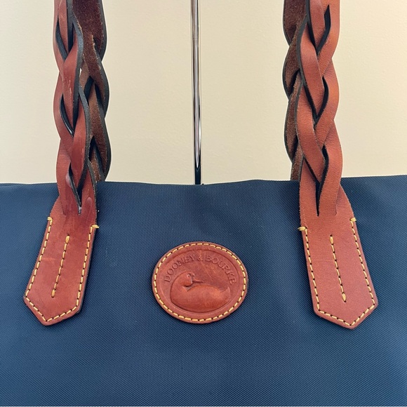 Dooney & Bourke Navy Tote with Brown Braided Handles - Picture 2 of 11